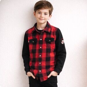 Robot Kid's Plaid Cotton Shirt Size 10